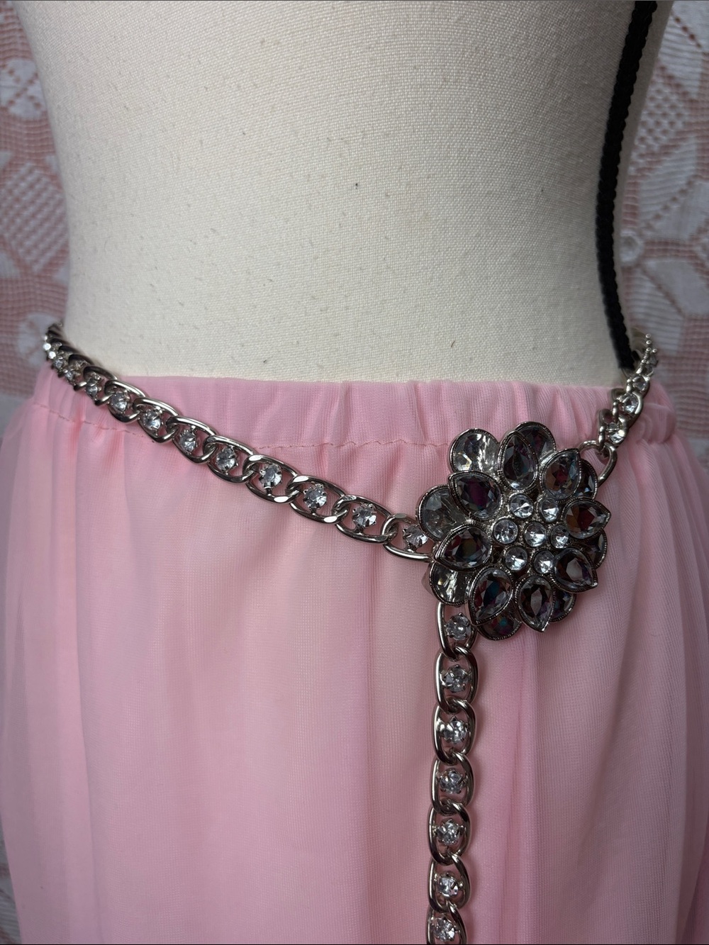 Silver-Tone Rhinestone Flower Chain Belt - Picture 9 of 9